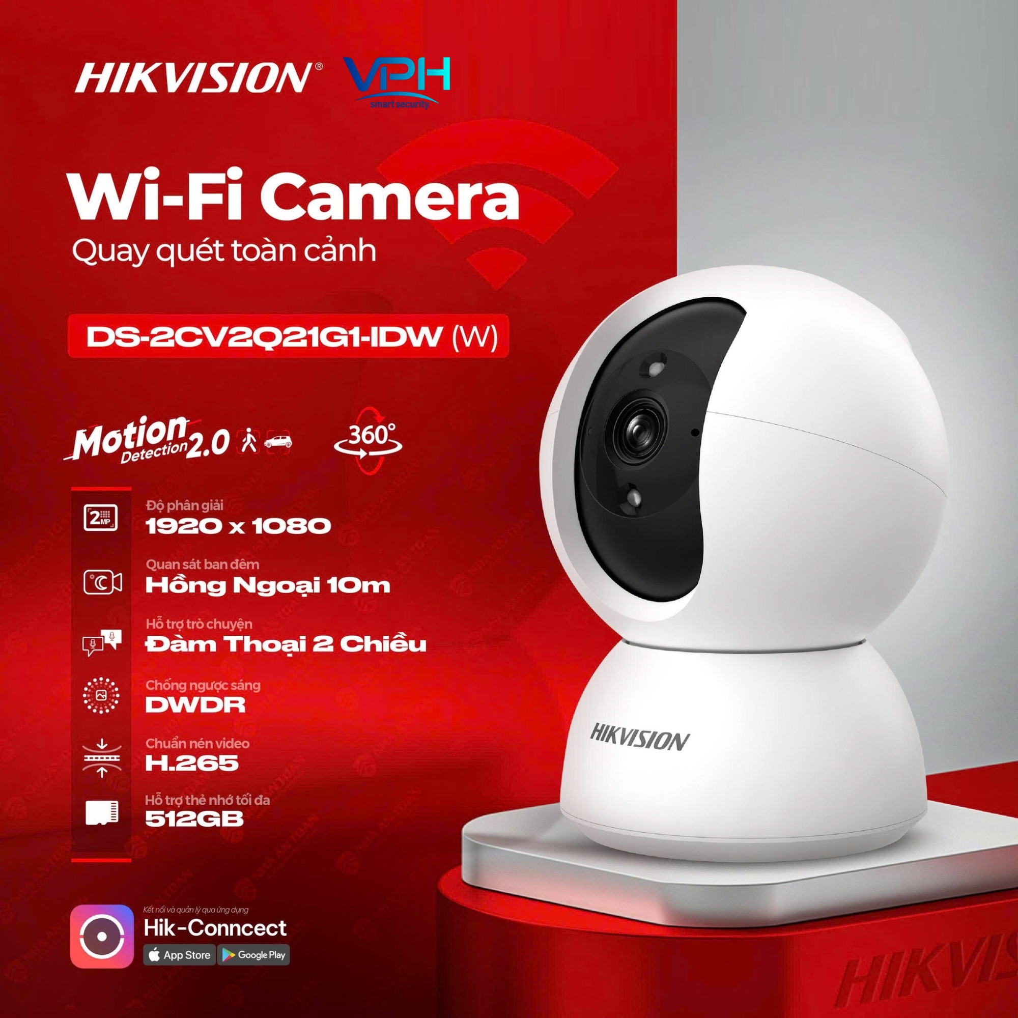 Camera Wifi trong nhà 2MP HIKVISION DS-2CV2Q21G1-IDW (W)