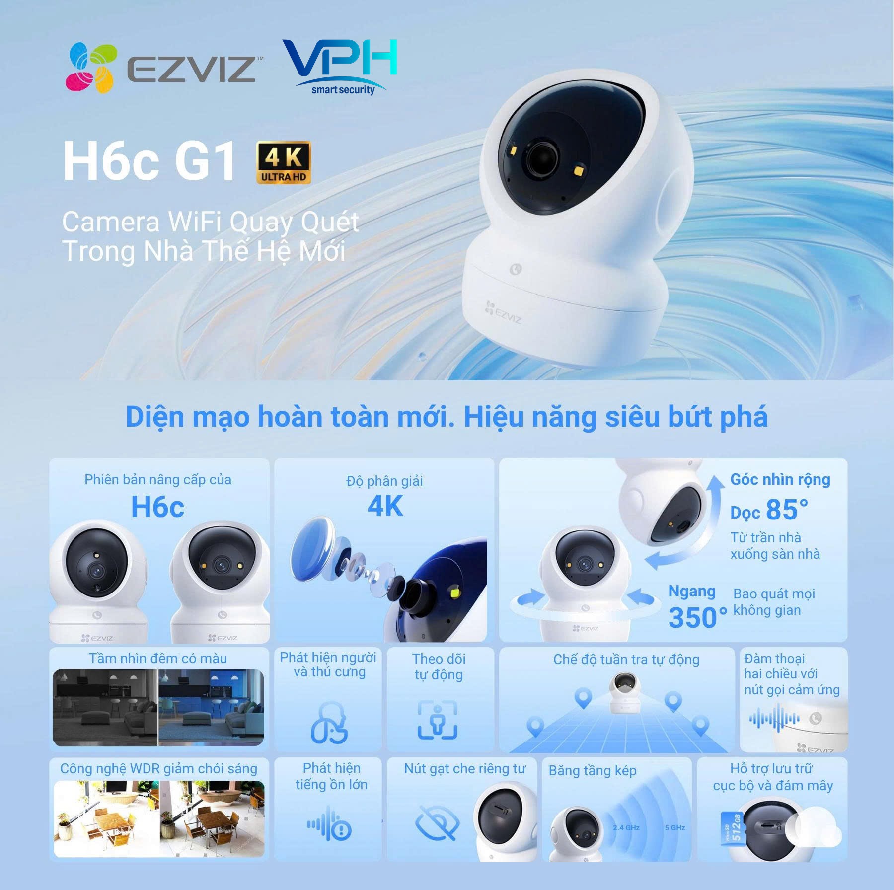 CAMERA WIFI TRONG NHÀ EZVIZ H6C G1 4K