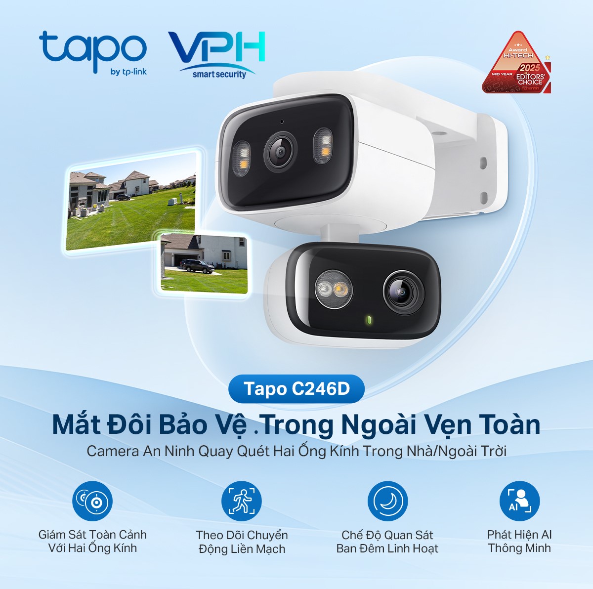 Camera WiFi Ngoài trời mắt kép 3MP Tapo C246D